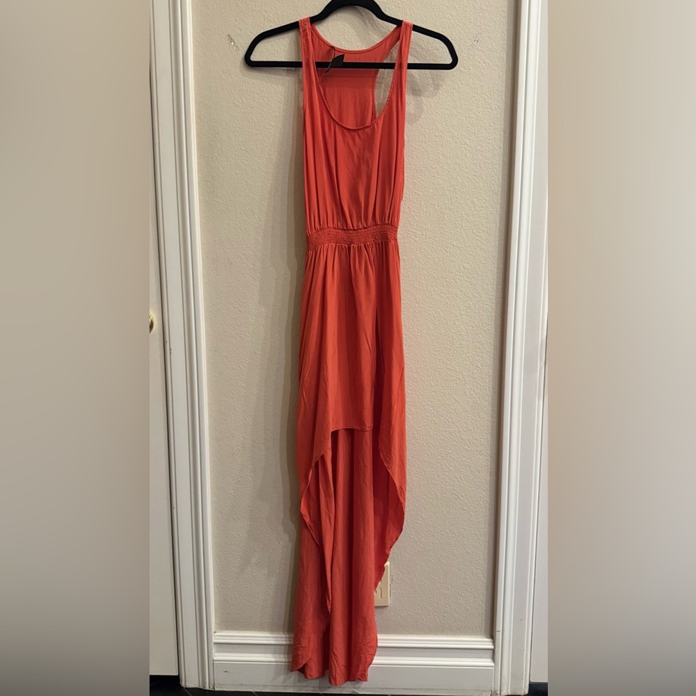Jay Godfrey Decker Orange Pure Silk High Low Midi Dress